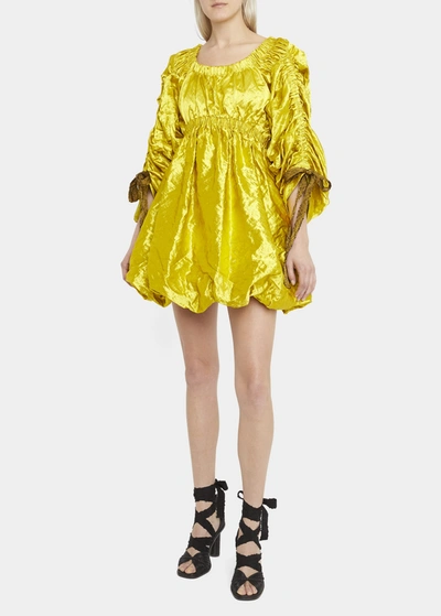 Ulla Johnson Martine Puff-sleeve Metallic Mini Dress In Golden Beryl