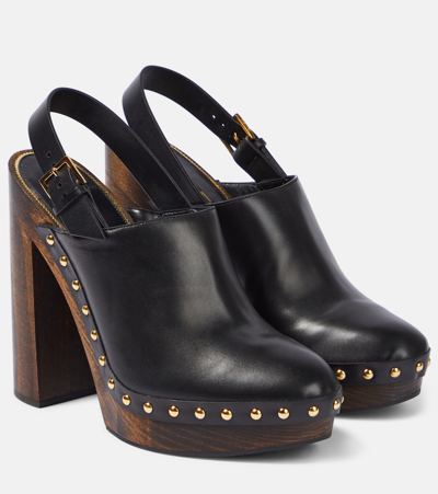Tom Ford Leather Stud Slingback Clogs In Black