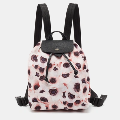 Pre-owned Longchamp Multicolor Floral Print Nylon And Leather Le Pliage Drawstring Backpack