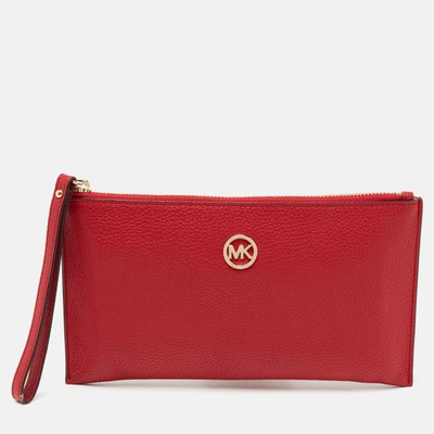 Pre-owned Michael Michael Kors Red Leather Wristlet Clutch