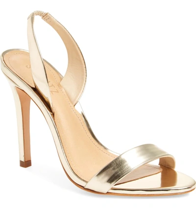 Schutz Luriane Metallic Leather Slingback Sandals In Platina