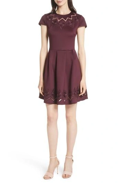 Ted Baker Mesh Lace Trim Skater Dress In Grape ModeSens