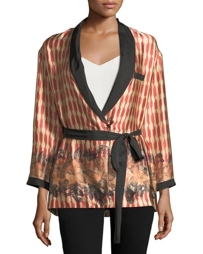 Giada Forte Printed Belted Silk Topper Jacket In Red Pattern