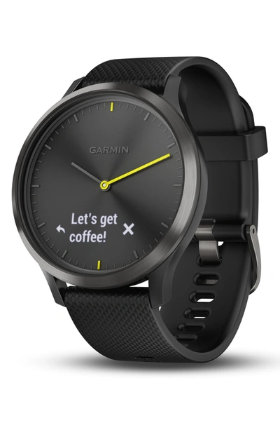 Garmin Vivomove Hr Black Silicone Strap Hybrid Smart Watch 43mm In Black/ Black/ Black