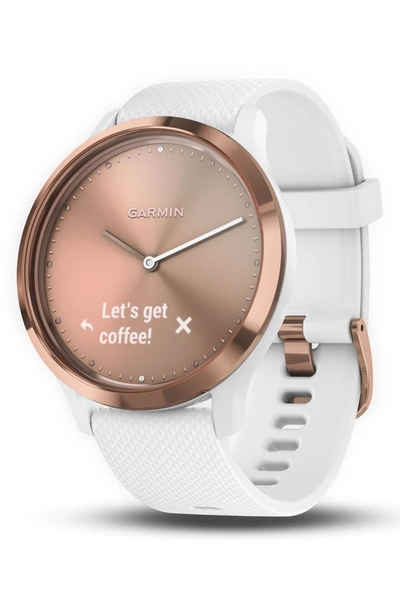 Garmin Vivomove Hr Small/medium Sport Hybrid Smart Watch In White/ Rose Gold/ Rose Gold