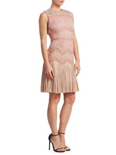 J Mendel Sleeveless Multi-pleated Sheath Dress In Blush