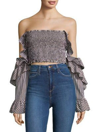 Petersyn Off The Shoulder Checkered Top In Black Multi
