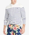 Polo Ralph Lauren Striped Weathered Custom Slim Fit Hooded Sweatshirt In White/fall Royal