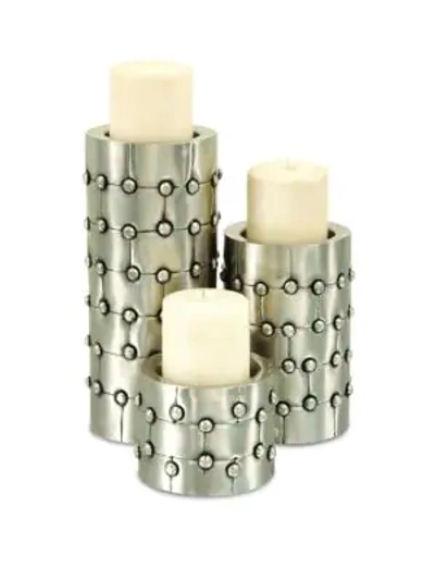Uma Cylinder Pillar Candle Holders- Set Of 3 In Grey