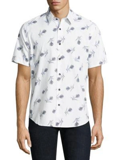 Theory Feather-print Button-down Shirt In White Multi