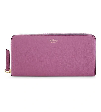 Mulberry Grained Leather Zip-around Wallet In Orchid