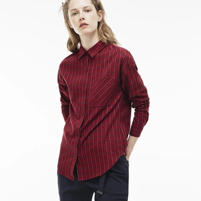 Lacoste Women's Check Cotton Poplin Shirt In Bordeaux / Bordeaux