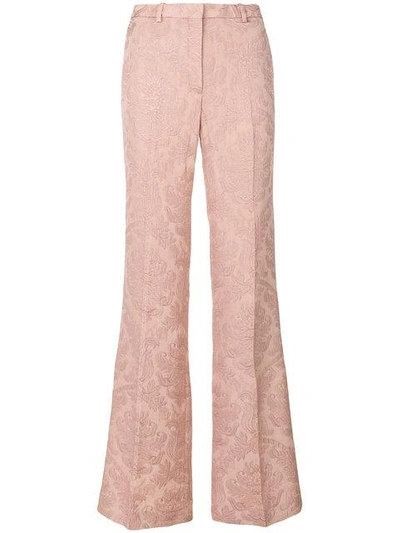 Theory Flared Jacquard Trousers In Chalk Pink