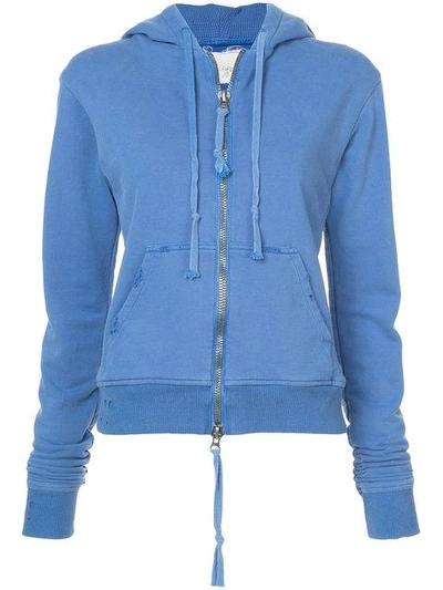 Greg Lauren Zipped Rear Print Hoodie - Blue