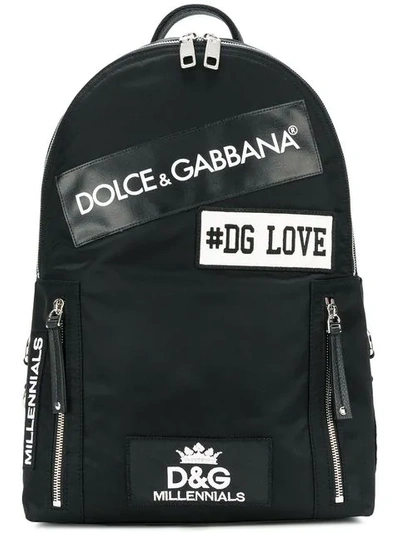 Dolce & Gabbana Black Patched Backpack In Multi