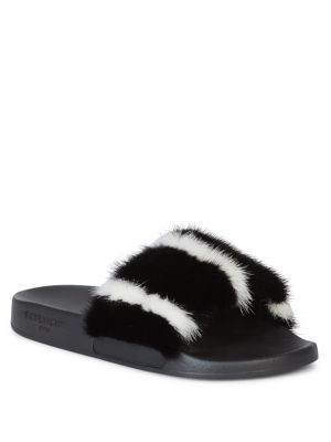 Givenchy Genuine Mink Fur Slide Sandal (women) In Black-white | ModeSens