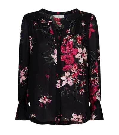Joie Keno Black Floral-print Silk Blouse In Multi