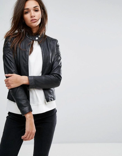 Goosecraft Collarless Leather Jacket With Quilted Detail - Black | ModeSens