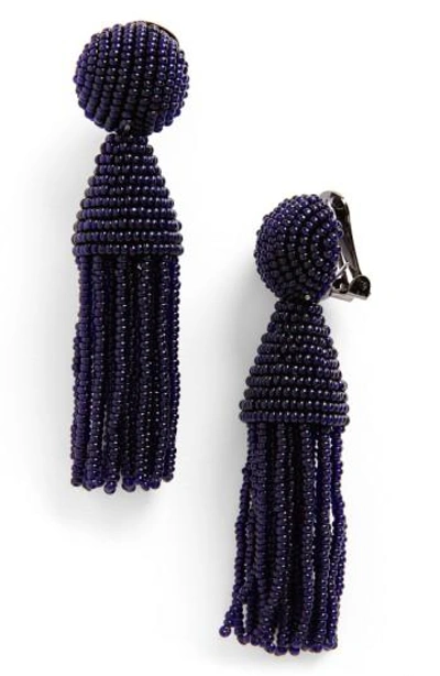 Oscar De La Renta 'classic Short' Tassel Drop Clip Earrings In Midnight