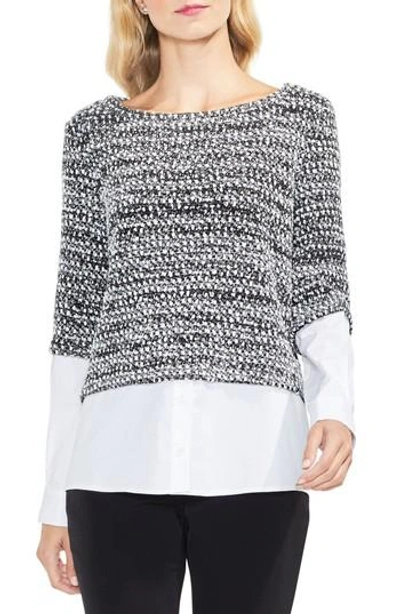 Vince Camuto Metallic Knit Mix Media Top In Rich Black