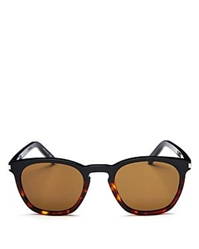 Saint Laurent 51mm Tortoise Square Sunglasses In Black/red Havana/brown Solid