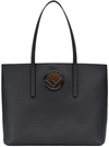 Fendi F Logo Calf Leather Shopping Tote Bag In Nero