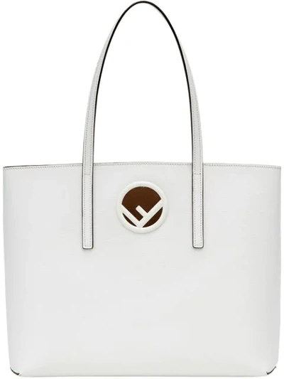 Fendi F Logo Calf Leather Shopping Tote Bag In White