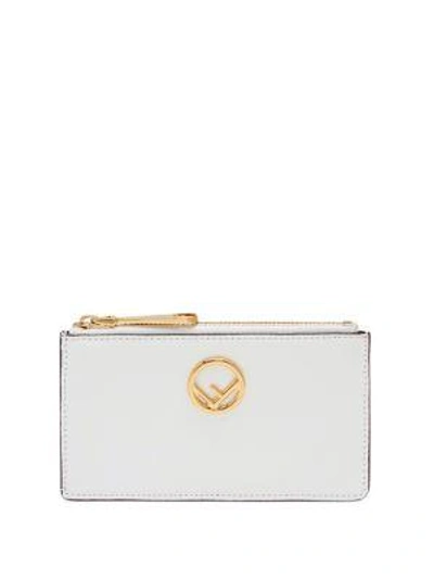 Fendi Leather Zip Card Pouch In Bianco