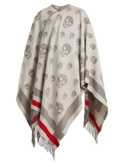 Alexander Mcqueen Skull Wool And Cashmere-blend Cape In Grey