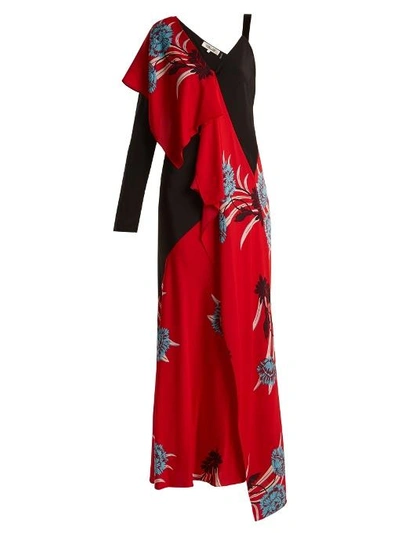 Diane Von Furstenberg Farren Asymmetric Floral-print Stretch-silk Dress In Red