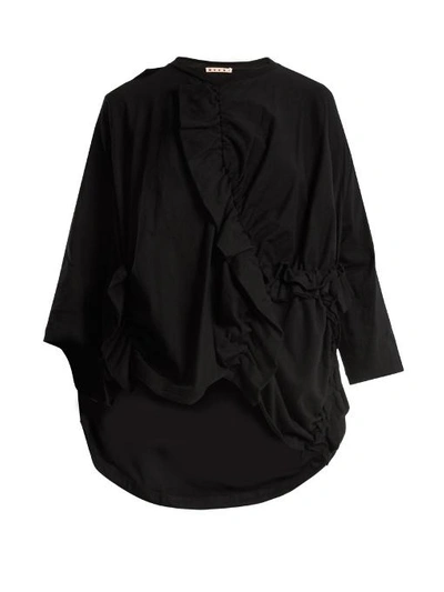 Marni Ruffle-trimmed Cotton-jersey T-shirt In Black