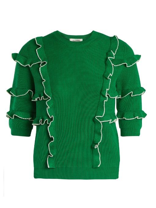 ribbed ruffle neck sweater