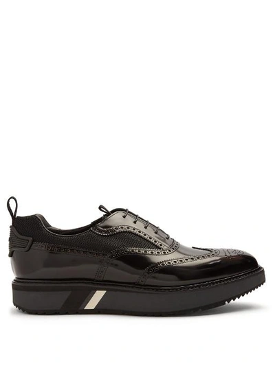 Prada Stacked-sole Mesh-detail Leather Brogues In Black