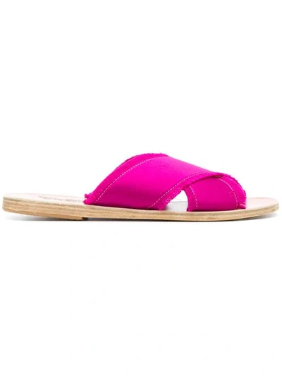 Ancient Greek Sandals Thais Cerise Satin Sliders In Fuchsia