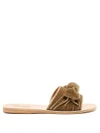 Ancient Greek Sandals Taygete Bow-embellished Velvet And Leather Slides In Khaki