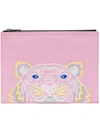 Kenzo Kanvas Tiger Embroidered A4 Pouch - Pink