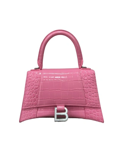 Balenciaga Small Hourglass Embossed Leather Bag In Sweet Pink