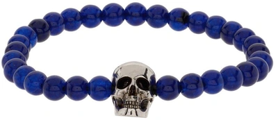 Alexander Mcqueen Skull-motif Beaded Bracelet In Blue