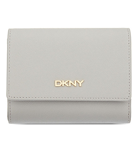 Dkny Small Saffiano Leather Trifold Wallet In Grey | ModeSens