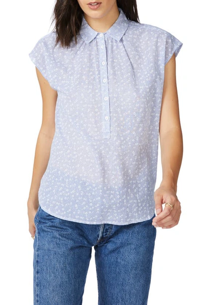 Court & Rowe Floral Stripe Top In Chambray Blue
