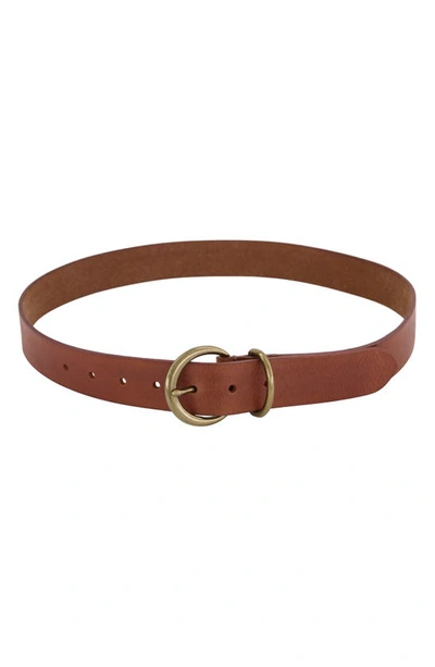 Frye Leather Belt In Tan And Antique Brass
