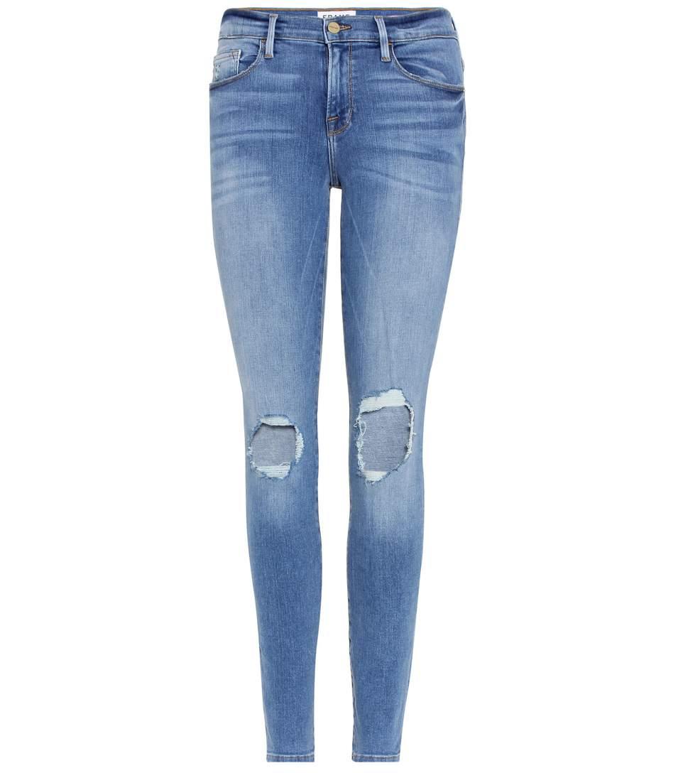 Frame Le Skinny De Jeanne Distressed Jeans In Blue | ModeSens