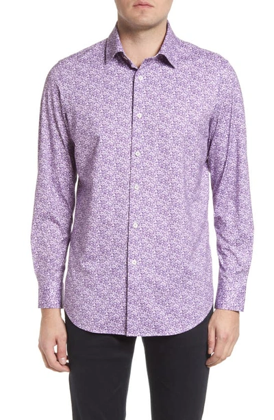 Bugatchi Ooohcotton® Tech Floral Button-up Shirt In Orchid