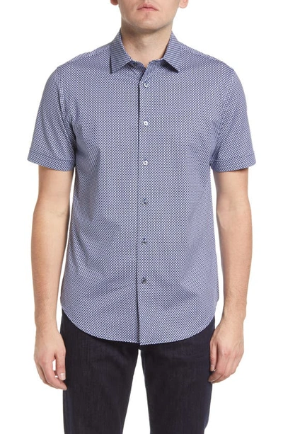 Bugatchi Ooohcotton® Tech Microprint Short Sleeve Button-up Shirt In Navy