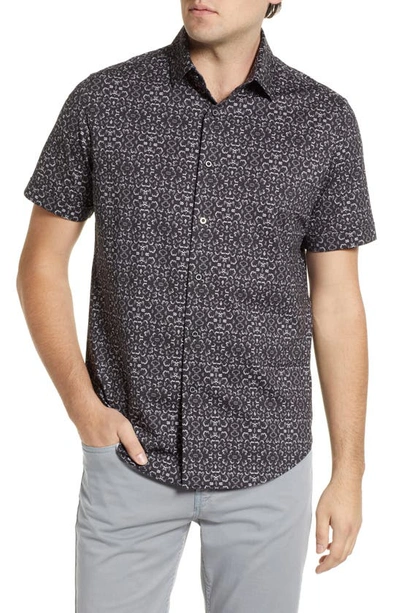 Bugatchi Ooohcotton® Tech Floral Short Sleeve Button-up Shirt In Black