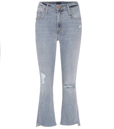 Mother Insider Crop Step Fray Flared Jeans In Blue