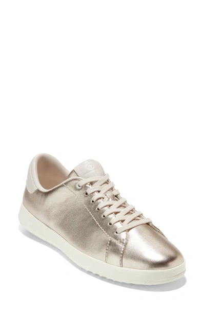 Cole Haan Grandpro Metallic Leather Tennis Sneakers In Gold Ivory