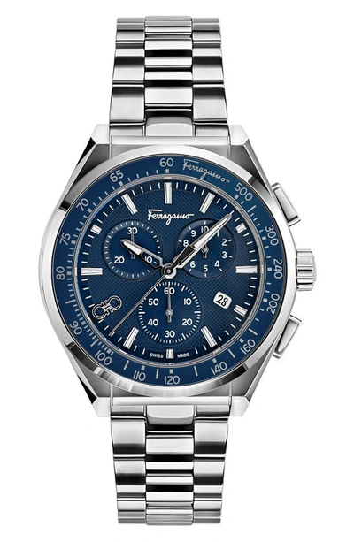 Salvatore Ferragamo Men's Sport Stainless Steel Chronograph Watch In Blue/silver
