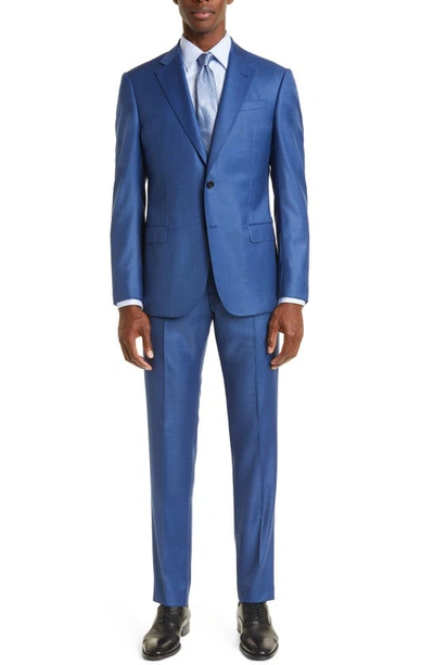 Emporio Armani G-line Trim Fit Solid Wool Suit In Solid Medium Blue
