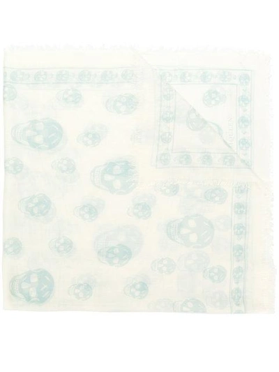 Alexander Mcqueen Fringed Skull-print Scarf - White In White